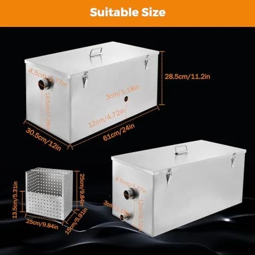 BEAMNOVA Commercial Grease Trap 25lbs Stainless Steel Interceptor 25L (13 GPM) | Restaurant Kitchen Plumbing thumbnail 6