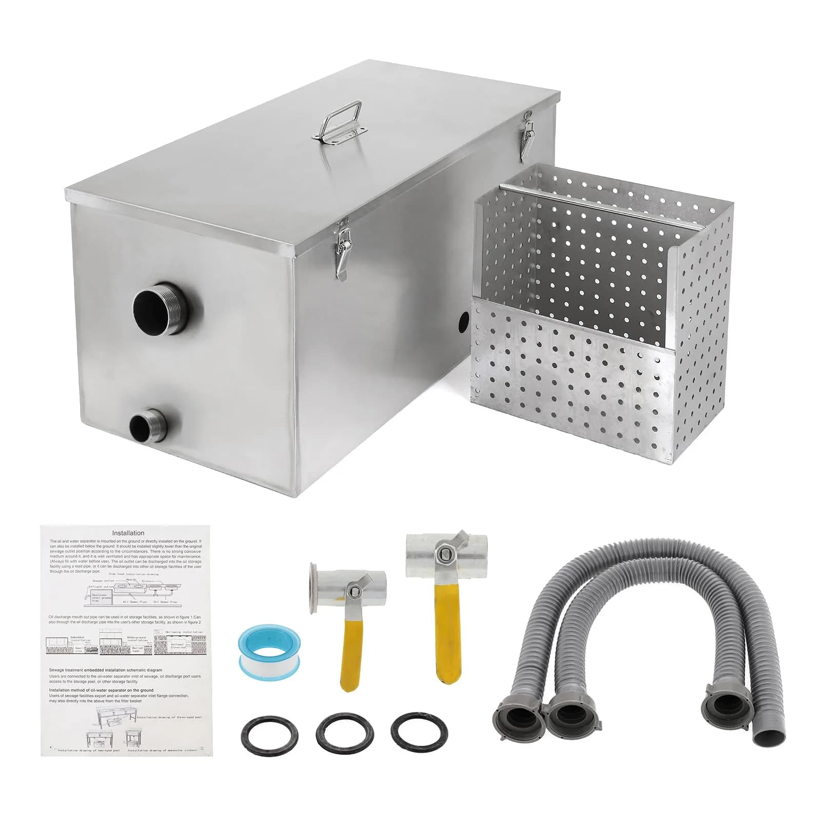 BEAMNOVA Commercial Grease Trap 25lbs Stainless Steel Interceptor 25L (13 GPM) | Restaurant Kitchen Plumbing - main product image