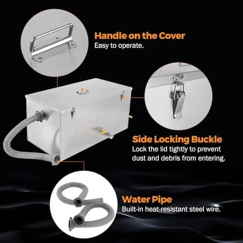 BEAMNOVA Commercial Grease Trap 25lbs Stainless Steel Interceptor 25L (13 GPM) | Restaurant Kitchen Plumbing thumbnail 8