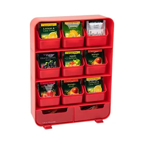 Mind Reader 11-Drawer Tea Bag Organizer Station 26cm (10.25"L) | Red Plastic Countertop Storage for Kitchen & Office thumbnail 1