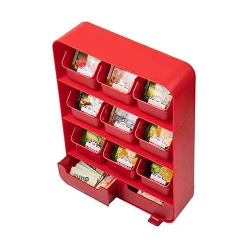 Mind Reader 11-Drawer Tea Bag Organizer Station 26cm (10.25"L) | Red Plastic Countertop Storage for Kitchen & Office thumbnail 4