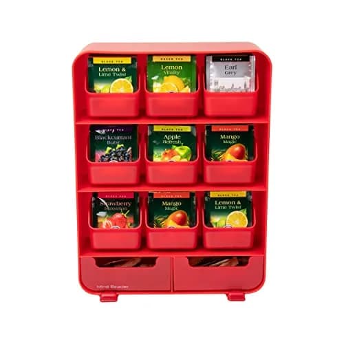 Mind Reader 11-Drawer Tea Bag Organizer Station 26cm (10.25"L) | Red Plastic Countertop Storage for Kitchen & Office thumbnail 5