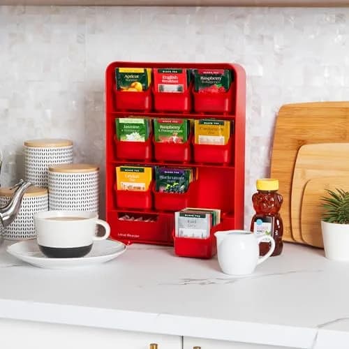 Mind Reader 11-Drawer Tea Bag Organizer Station 26cm (10.25"L) | Red Plastic Countertop Storage for Kitchen & Office thumbnail 2
