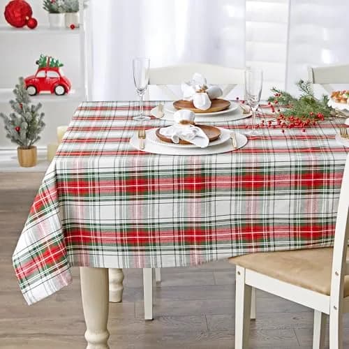 DII Tartan Plaid Collection Holiday Dining Table & Kitchen Decor, Rectangle Christmas Tablecloth, 60x104, Red, Green & White thumbnail 2