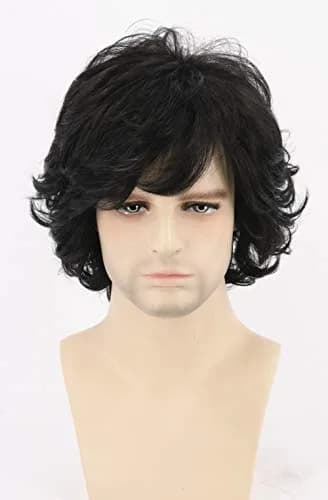 Topcosplay Men's Black Short Wavy Shaggy Cosplay Wig | 10 inch (25.4 cm) thumbnail 3