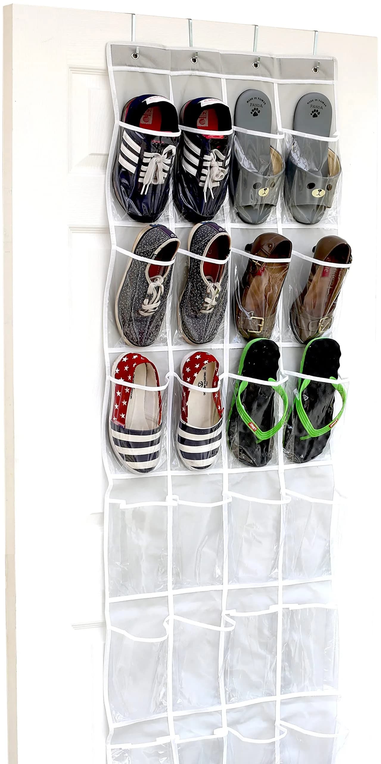 Simple Houseware 24 Pockets Clear Over the Door Shoe Organizer, Pink | Large Capacity, Versatile Storage — Gray / Large Pockets