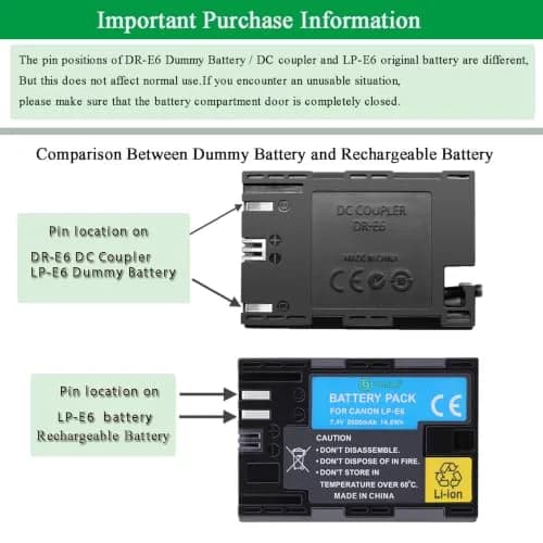 Gonine ACK-E6 AC Power Adapter with LP-E6 Dummy Battery for Canon Cameras | Continuous Power for Studio & Live Streaming thumbnail 6