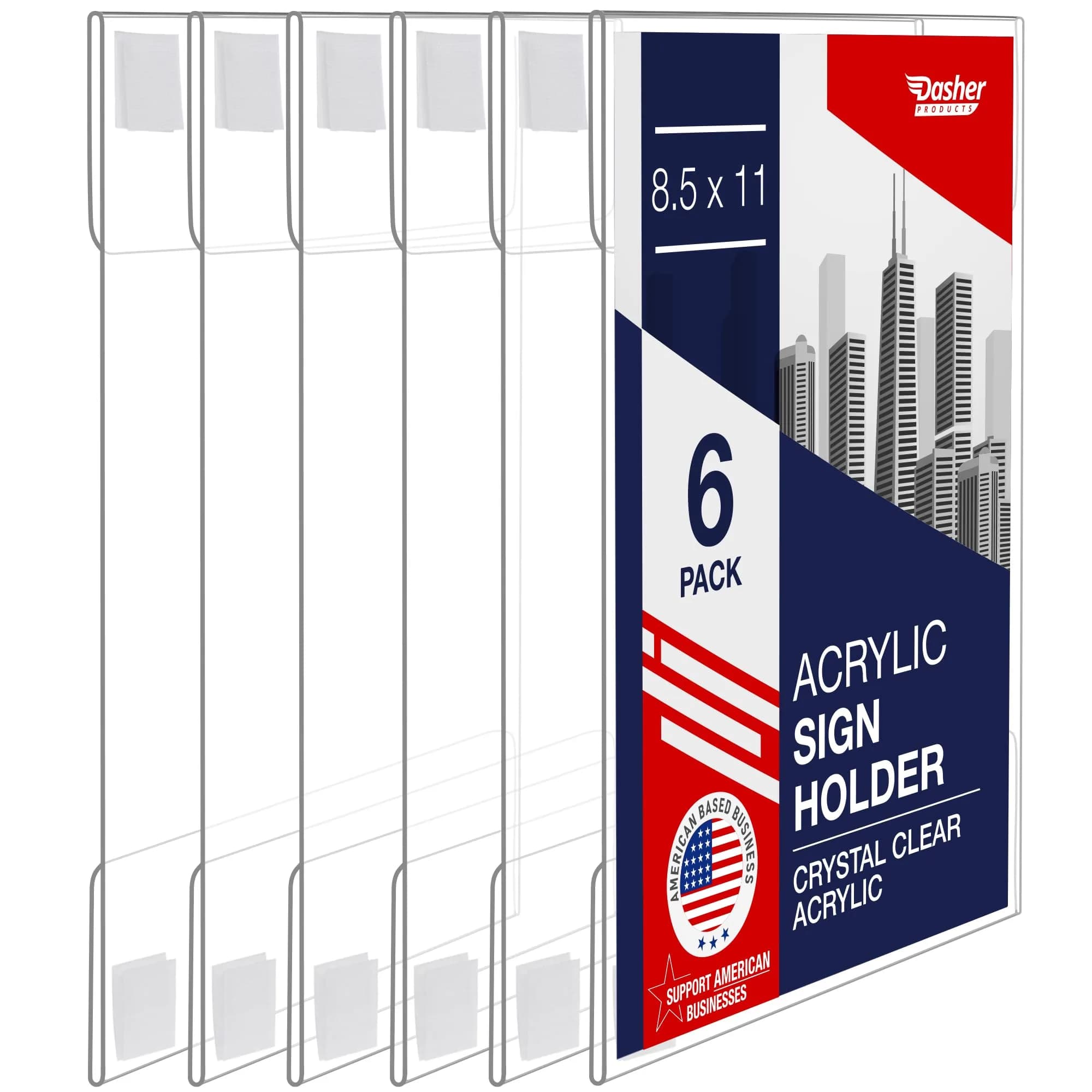 Dasher Products Acrylic Sign Holder with Hook & Loop, 8.5 x 11 inches | Wall Mount Frame for Home & Office — Clear