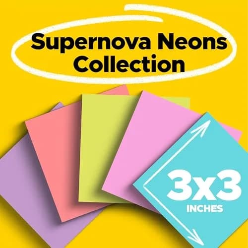 Post-it Super Sticky Notes, 3 x 3 in, Supernova Neons, 24 Pads | 2x Sticking Power thumbnail 2