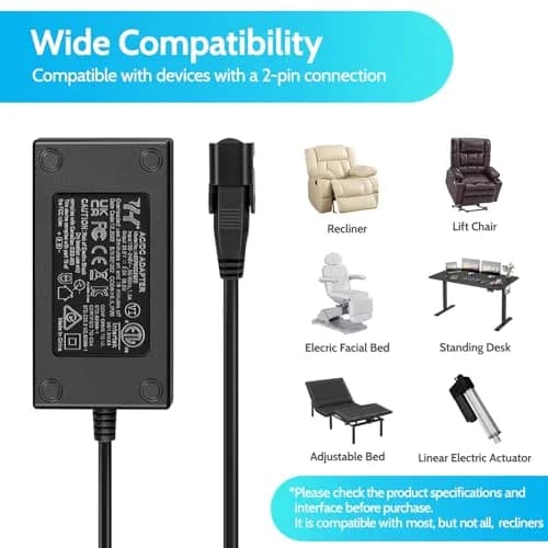 Sopito Power Recliner Power Supply 29V 58W | Universal 2-Pin AC/DC Adapter for Recliner Chairs thumbnail 2