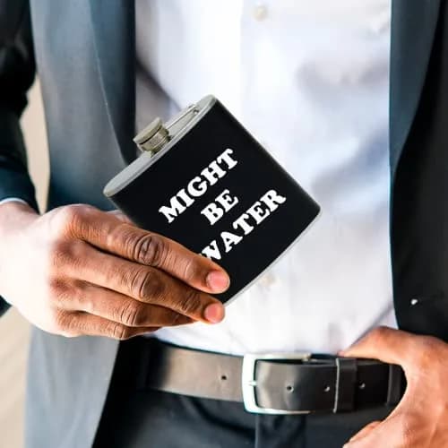 Funny Guy Mugs Might Be Water Stainless Steel 7oz Hip Flask | Unique Gift & Conversation Starter thumbnail 3