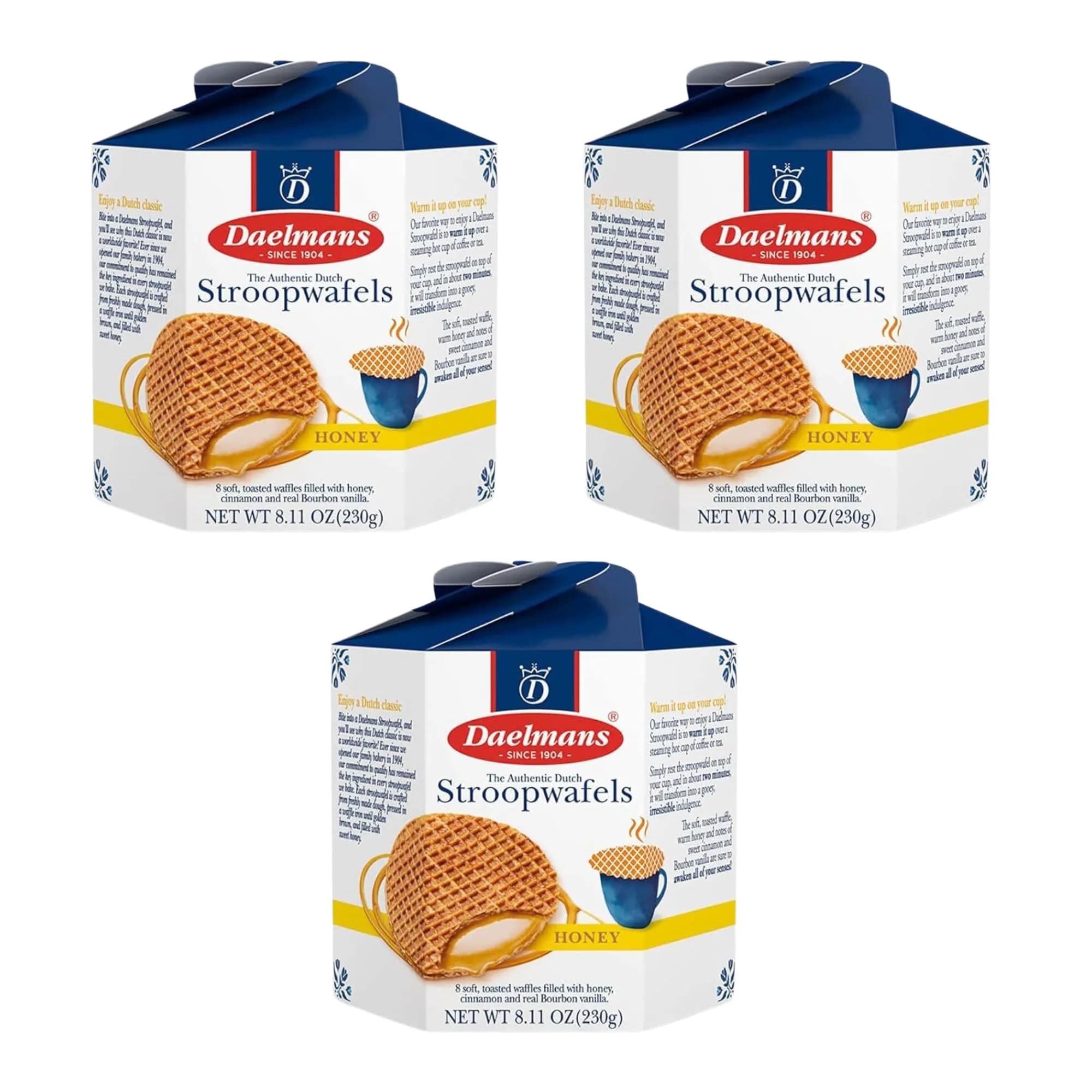 Daelmans Stroopwafels Caramel, Chocolate & Honey Waffle Cookies 3 Pack | Authentic Dutch Wafers with Decadent Fillings — Honey / 8.11 Ounce