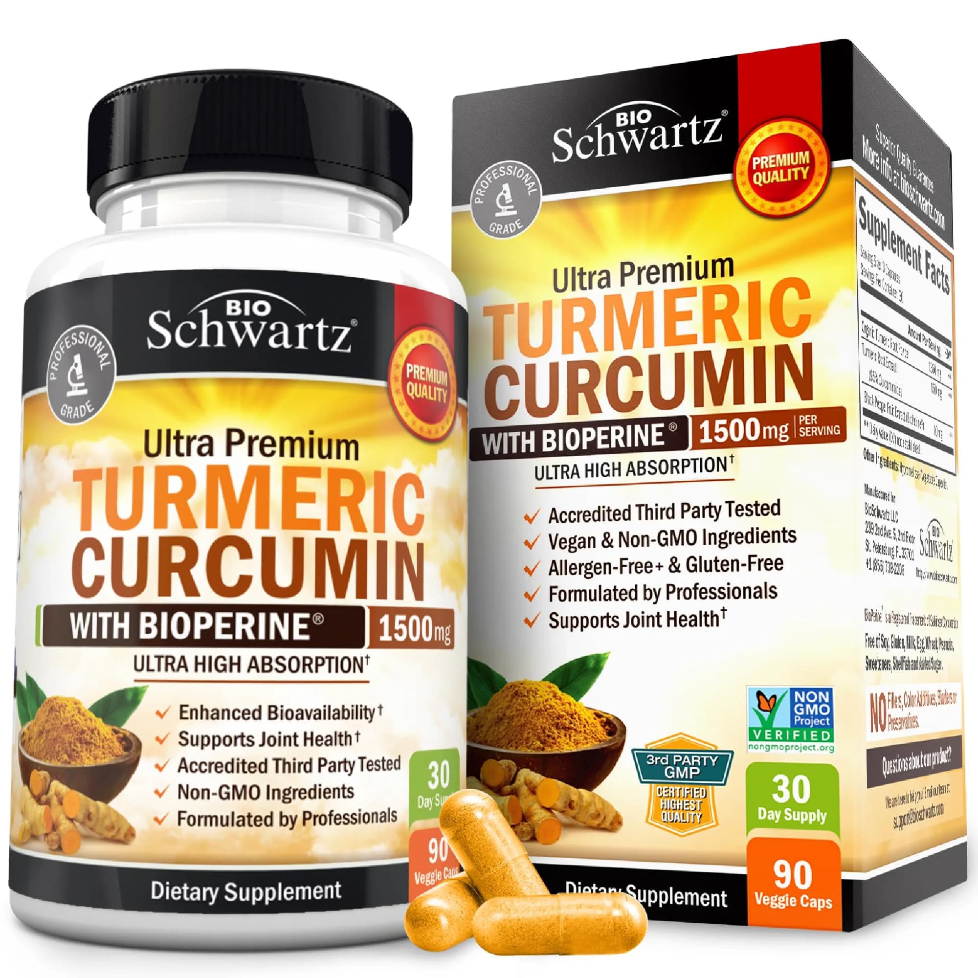 BioSchwartz Turmeric Curcumin with Black Pepper Extract 1500mg 90 Capsules | Supports Healthy Inflammatory Response