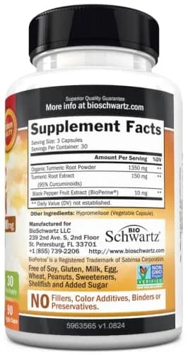 BioSchwartz Turmeric Curcumin with Black Pepper Extract 1500mg 90 Capsules | Supports Healthy Inflammatory Response thumbnail 8
