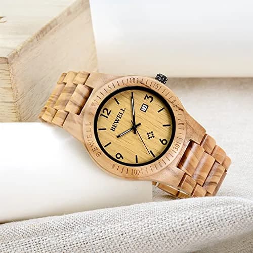 BEWELL ZS-W086B Wooden Watch Men's Quartz Analog Date Display 4.2cm (1.65 inches) | Natural Wood Style thumbnail 6