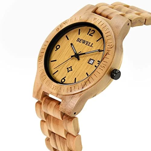 BEWELL ZS-W086B Wooden Watch Men's Quartz Analog Date Display 4.2cm (1.65 inches) | Natural Wood Style thumbnail 3