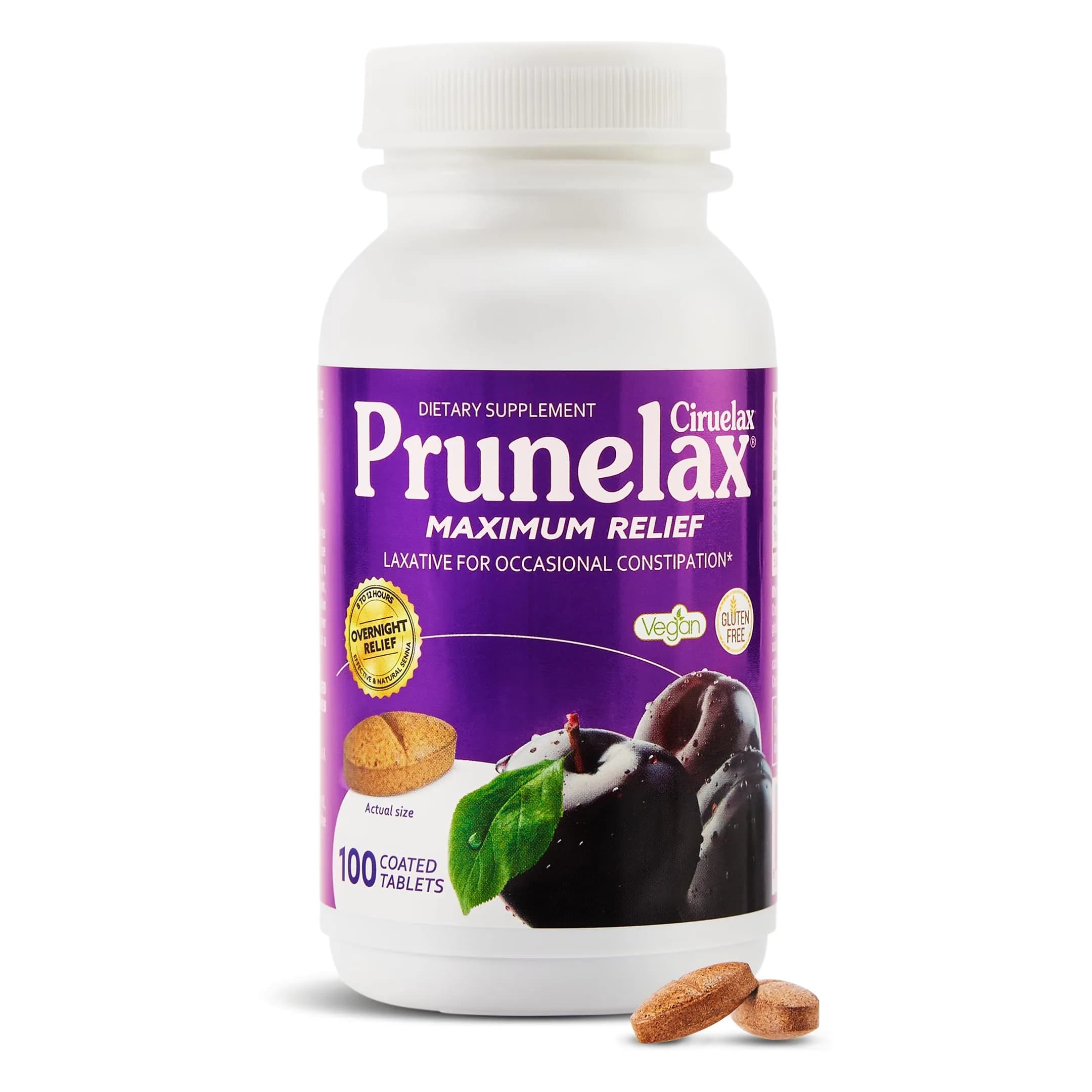 Prunelax Ciruelax Maximum Relief Laxative Tablets with Natural Senna for Occasional Constipation, Senna Extract, Vegan & Gluten-Free, Gentle Overnight Relief - 100ct - main product image