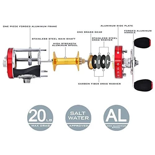 KastKing Rover Round Baitcasting Fishing Reel 60 Size Right Red 0.44 kg (15.5 oz) | Durable & Powerful for Freshwater and Saltwater thumbnail 4