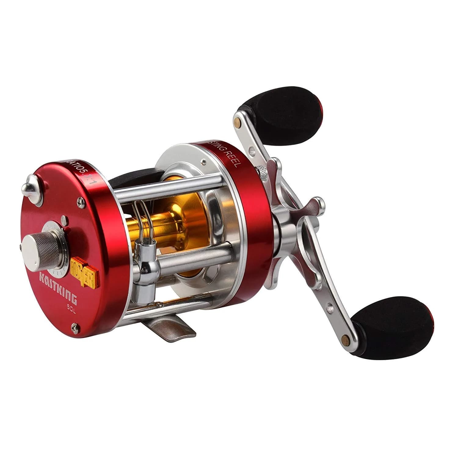 KastKing Rover Round Baitcasting Fishing Reel 60 Size Right Red 0.44 kg (15.5 oz) | Durable & Powerful for Freshwater and Saltwater — Red / Left Hand / 60