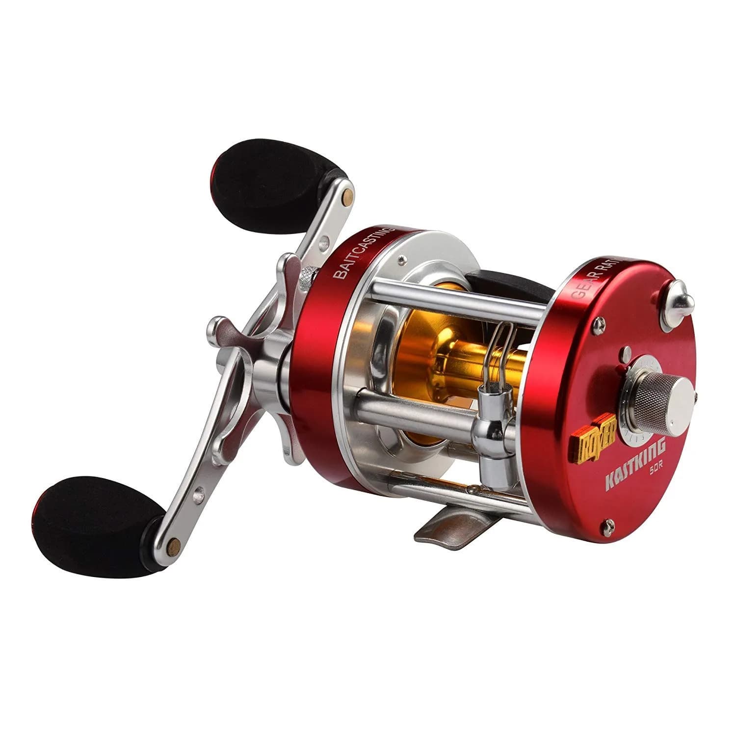 KastKing Rover Round Baitcasting Fishing Reel 60 Size Right Red 0.44 kg (15.5 oz) | Durable & Powerful for Freshwater and Saltwater — Red