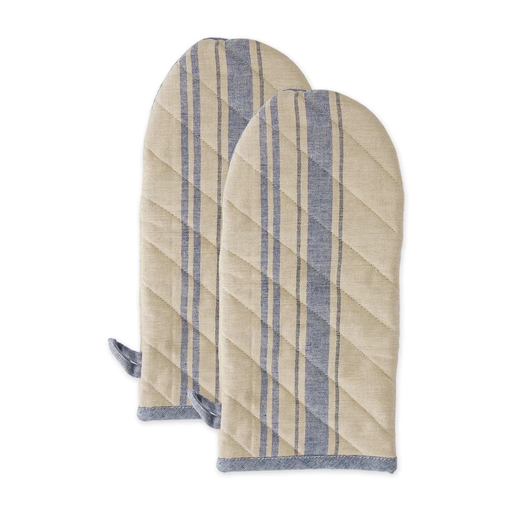 DII French Stripe Oven Mitts Nautical Blue 2 Pack | Heat Resistant Cotton Kitchen Accessory - main product image