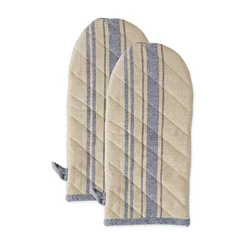 DII French Stripe Oven Mitts Nautical Blue 2 Pack | Heat Resistant Cotton Kitchen Accessory thumbnail 1