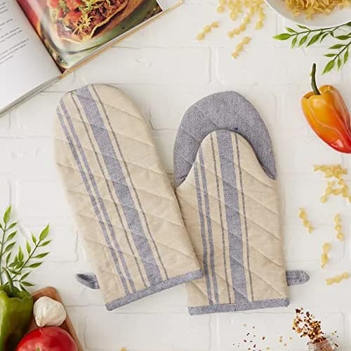 DII French Stripe Oven Mitts Nautical Blue 2 Pack | Heat Resistant Cotton Kitchen Accessory thumbnail 4