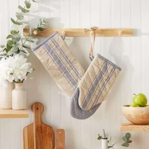 DII French Stripe Oven Mitts Nautical Blue 2 Pack | Heat Resistant Cotton Kitchen Accessory thumbnail 5