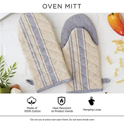 DII French Stripe Oven Mitts Nautical Blue 2 Pack | Heat Resistant Cotton Kitchen Accessory thumbnail 7