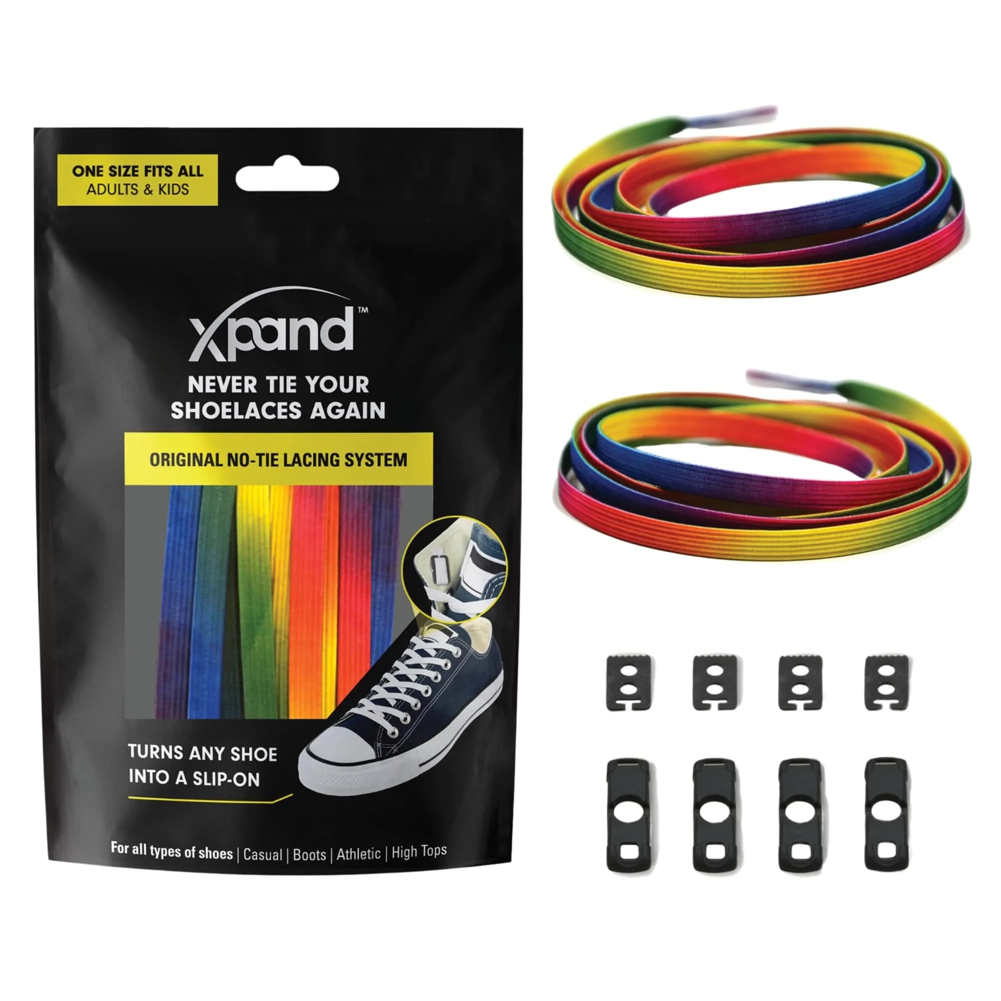 Xpand Rainbow No Tie Elastic Shoe Laces for Sneakers | 132 cm (52") Stretch Fit