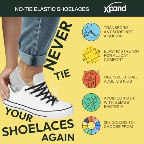 Xpand No Tie Elastic Shoe Laces for Sneakers - White | 1 Pair (2 Laces, 52" Stretches to 100") thumbnail 2
