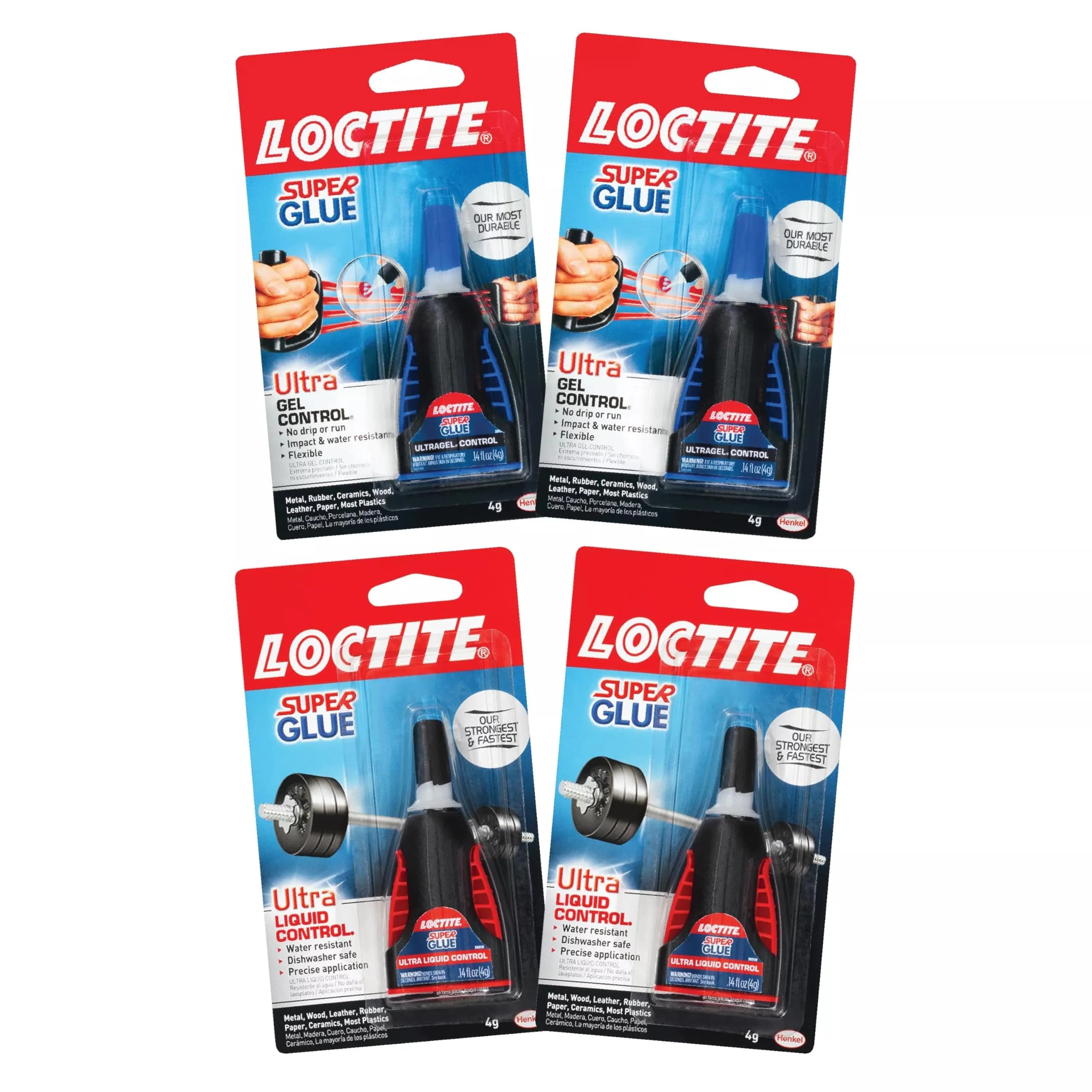 Loctite Super Glue Control Gel & Ultra Liquid 16 ml (0.28 Fl Oz) 4-Pack | Fast-Drying Adhesive for Wood, Metal, Crafts & Repair
