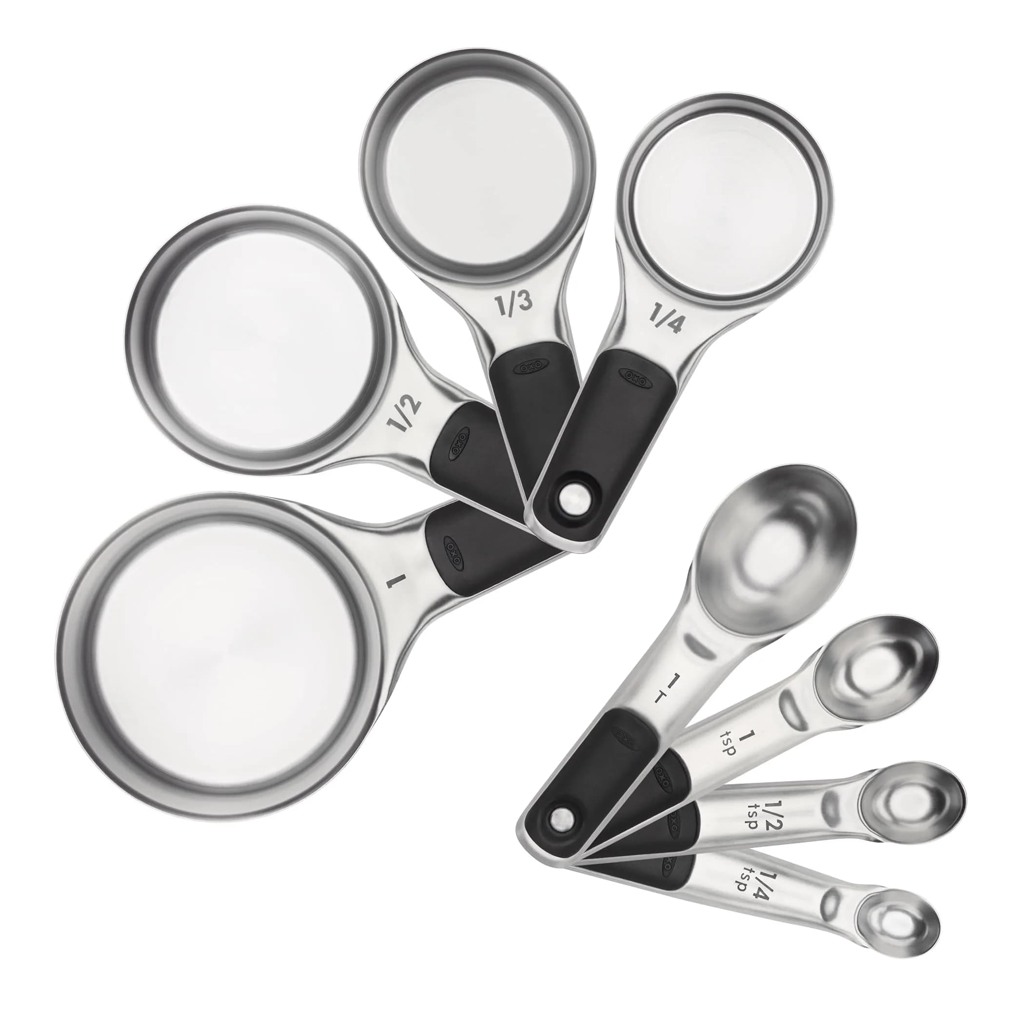 OXO Good Grips 8 Piece Stainless Steel Measuring Cups and Spoons Set | Magnetic Handles, Etched Markings, Dishwasher Safe