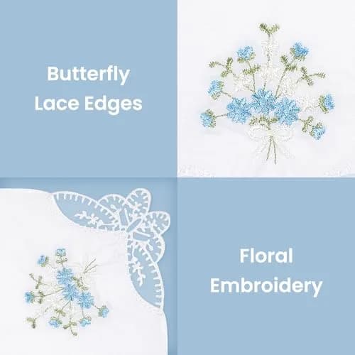 Selected Hanky Women's Cotton Handkerchiefs, Blue Floral | Elegant Floral Design, 11" x 11" thumbnail 4