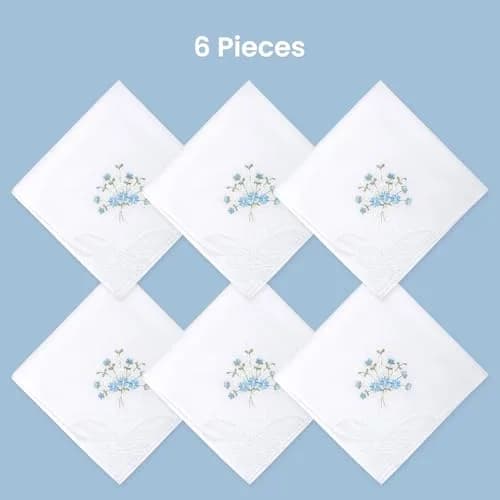 Selected Hanky Women's Cotton Handkerchiefs, Blue Floral | Elegant Floral Design, 11" x 11" thumbnail 7