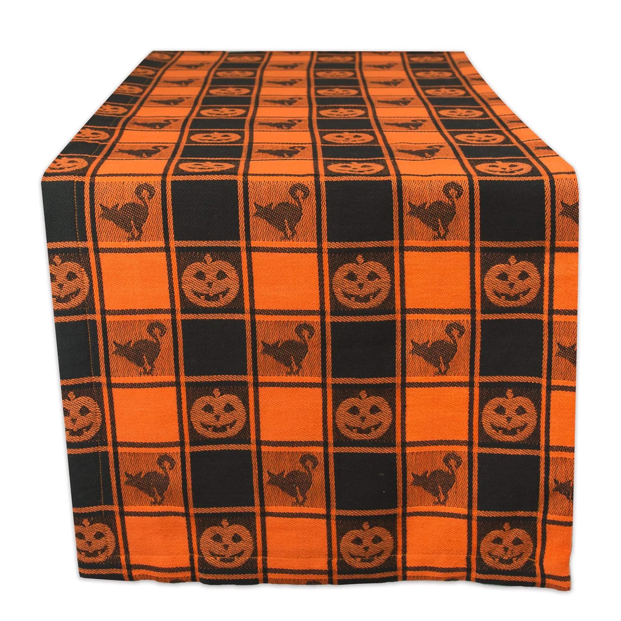 DII Halloween Party Tabletop Decor, Reusable & Machine Washable Cotton Fabric, Table Runner, 14x72, Orange & Black Buffalo Check | Spooky Halloween Decor - main product image