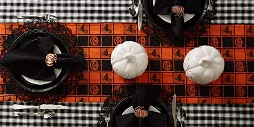 DII Halloween Party Tabletop Decor, Reusable & Machine Washable Cotton Fabric, Table Runner, 14x72, Orange & Black Buffalo Check | Spooky Halloween Decor thumbnail 6