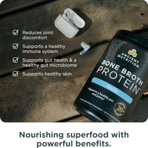 Ancient Nutrition Bone Broth Protein Powder Vanilla 20 Servings (590g / 1.3lb) | 20g Protein Per Serving thumbnail 6