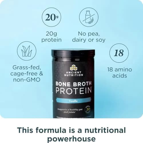 Ancient Nutrition Bone Broth Protein Powder Vanilla 20 Servings (590g / 1.3lb) | 20g Protein Per Serving thumbnail 2