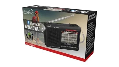 Supersonic SC-1080BT 9-Band Bluetooth Radio with USB/SD Card Input, Black | Portable AM/FM Stereo with Rechargeable Battery thumbnail 2
