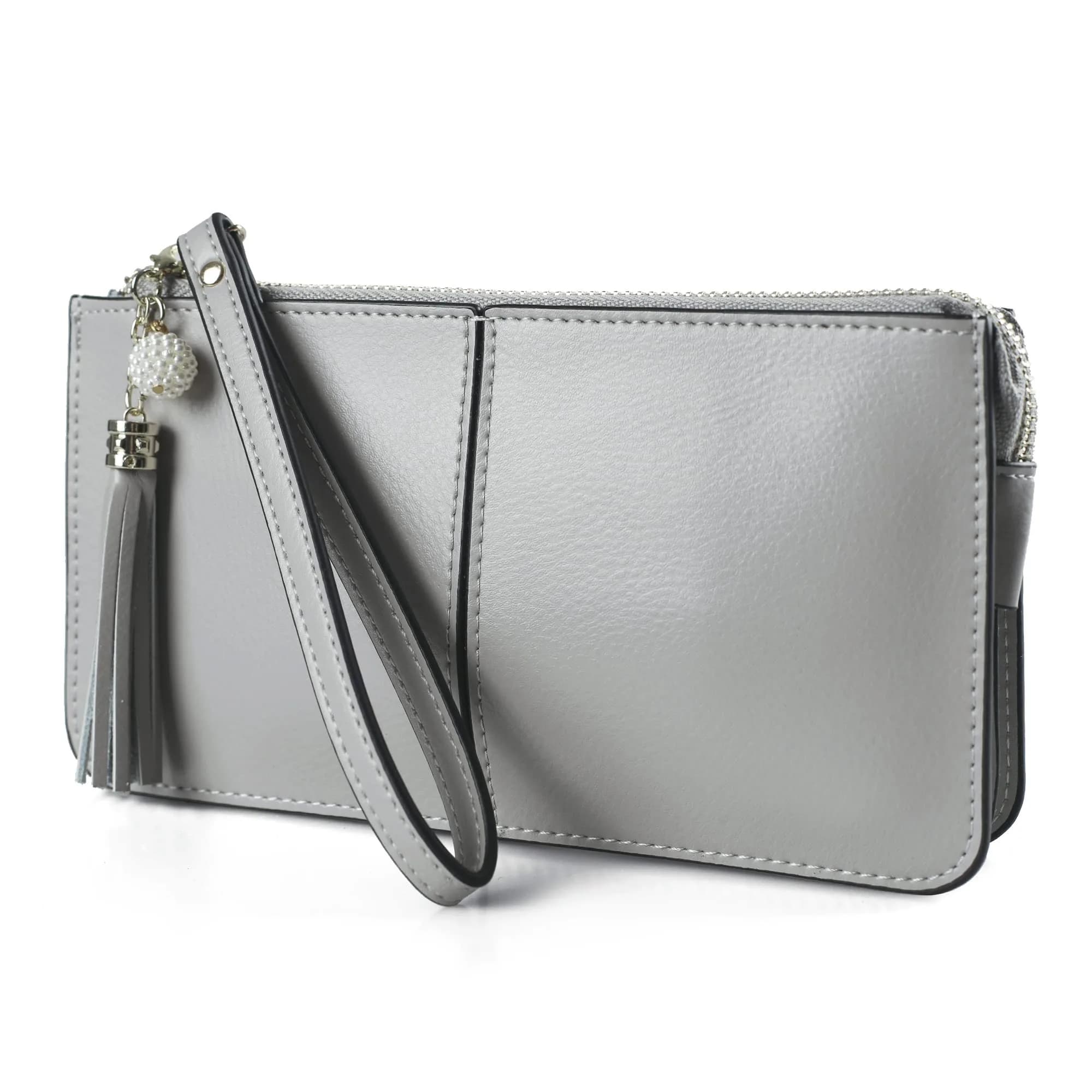 befen Genuine Leather Wristlet Clutch for Women Ultra-Slim Ladies Credit Card Holder Wallet Purses with RFID Protection (Kelly Green, 20.6cm x 11cm) — Gray Taupe