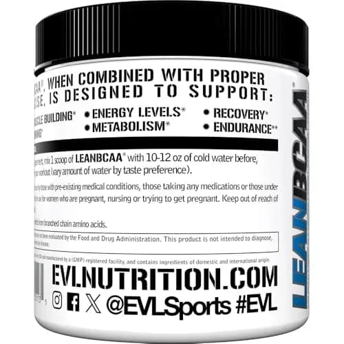 Evlution EVL LeanBCAA Powder with CLA & Carnitine, Blue Raz 267g (8.4 Oz) | Gluten-Free Muscle Recovery & Fat Burn Support thumbnail 4
