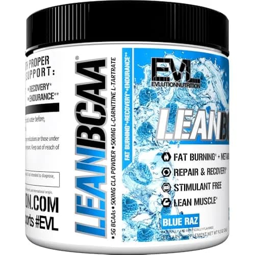 Evlution EVL LeanBCAA Powder with CLA & Carnitine, Blue Raz 267g (8.4 Oz) | Gluten-Free Muscle Recovery & Fat Burn Support thumbnail 5
