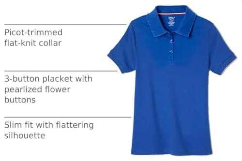 French Toast Girls' Picot Collar Polo Short Sleeve Shirt (Kids 4-5), Royal, Cotton Blend, Fade Resistant thumbnail 4