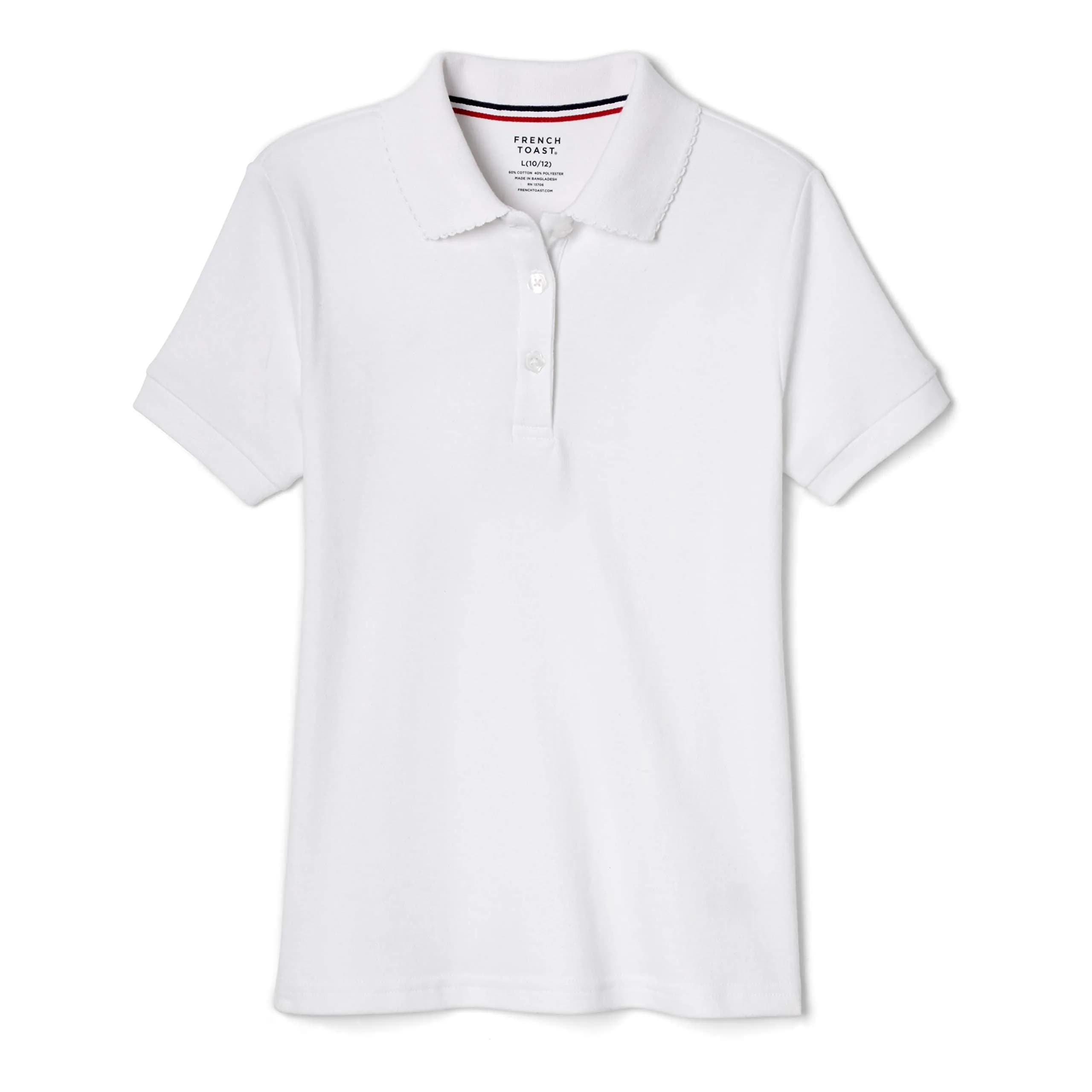 French Toast Girls' Plus Sized Short Sleeve Polo with Picot Collar, Light Blue, 14-16 Plus | School Uniform Style & Comfort — White Og / 18-20 Plus