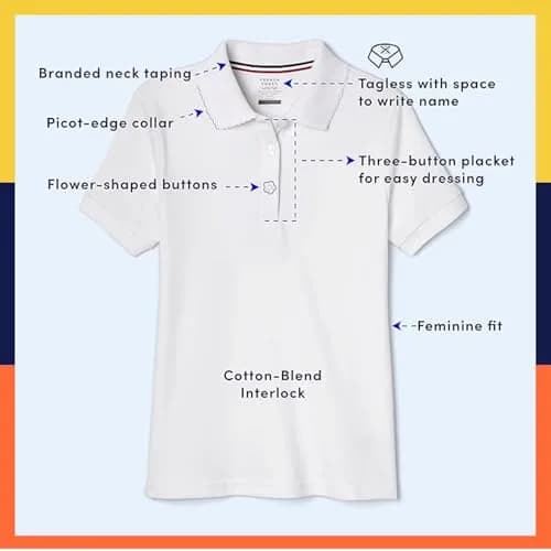 French Toast Girls' Plus Sized Short Sleeve Polo with Picot Collar, White, 18-20 Plus | School Uniform Style with Feminine Details thumbnail 5