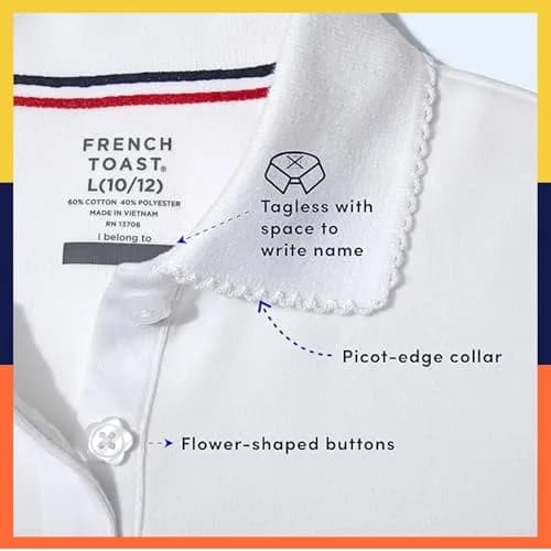 French Toast Girls' Plus Sized Short Sleeve Polo with Picot Collar, White, 18-20 Plus | School Uniform Style with Feminine Details thumbnail 6