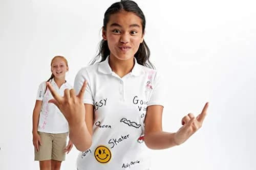 French Toast Girls' Plus Sized Short Sleeve Polo with Picot Collar, White, 18-20 Plus | School Uniform Style with Feminine Details thumbnail 3