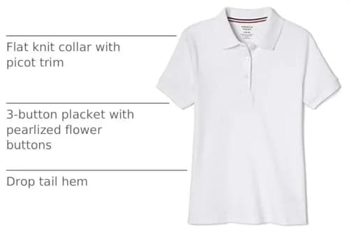 French Toast Girls' Plus Sized Short Sleeve Polo with Picot Collar, White, 14-16 Plus | School Uniform Style with Feminine Details thumbnail 4