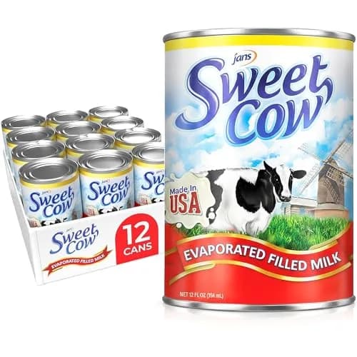 Jans Sweet Cow Evaporated Dairy Milk 164.4 ml (13.7 Fl Oz) Pack of 12 | Rich & Creamy Taste for Cooking, Baking, Coffee & Tea thumbnail 1